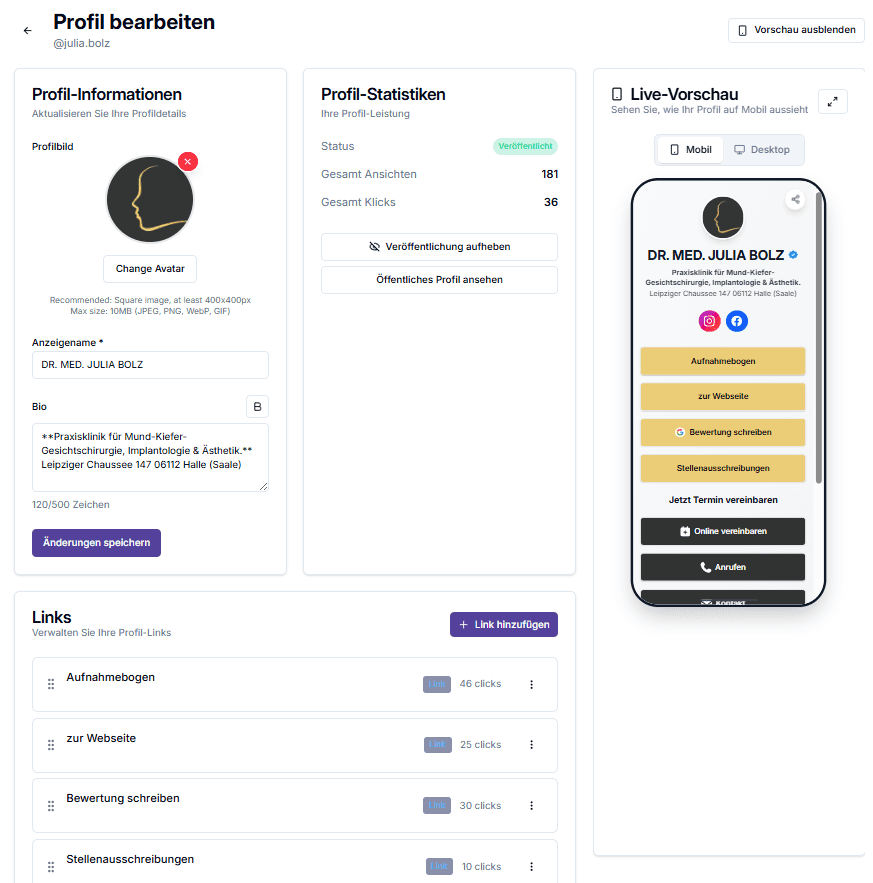 mumalinks Profil auf Smartphone